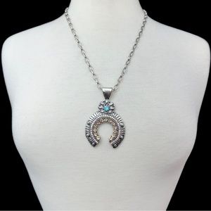 Rhinestone Squash Blossom Silver Long Western Style Necklace